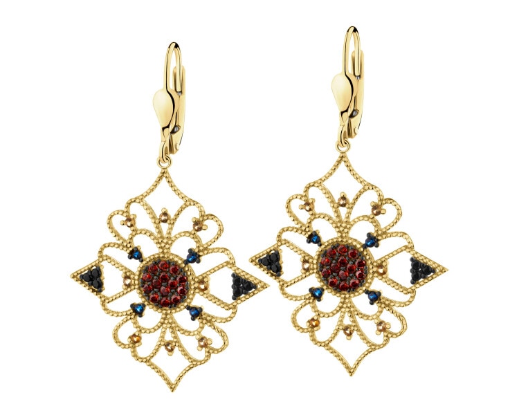 375 Yellow Gold/Black Rhodium Dangling Earring with Cubic Zirconia