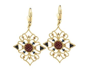 375 Yellow Gold/Black Rhodium Dangling Earring with Cubic Zirconia