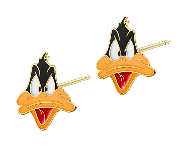 9K Gold Earrings with Enamel - Looney Tunes, Daffy Duck, Warner Bros. Discovery