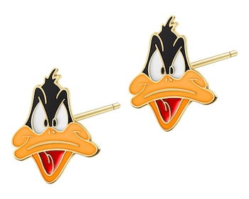 9K Gold Earrings with Enamel - Looney Tunes, Daffy Duck, Warner Bros. Discovery