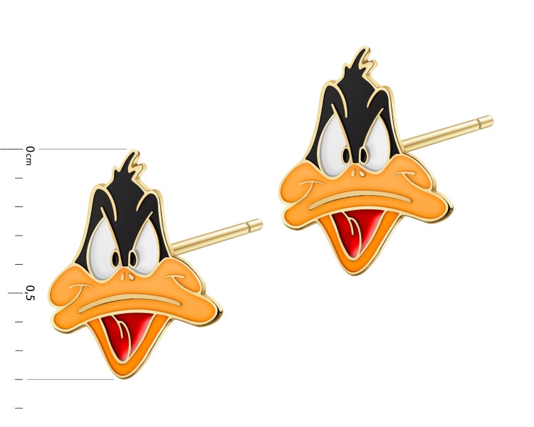 9K Gold Earrings with Enamel - Looney Tunes, Daffy Duck, Warner Bros. Discovery