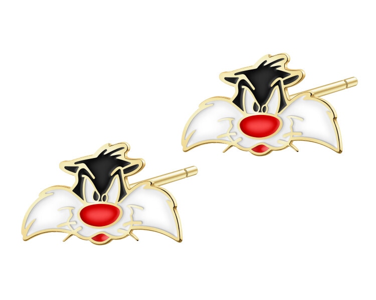 9K Gold Earrings with Enamel - Looney Tunes, Sylvester, Warner Bros. Discovery