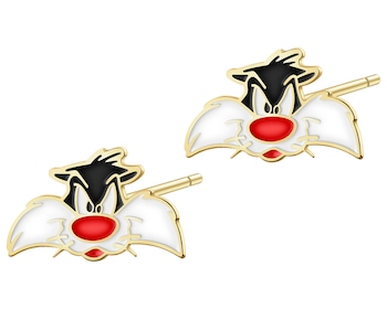 9K Gold Earrings with Enamel - Looney Tunes, Sylvester, Warner Bros. Discovery