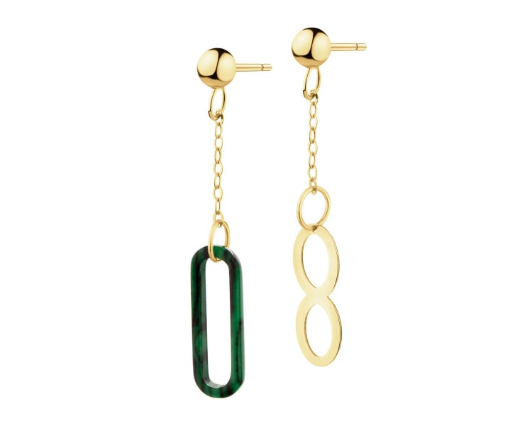 14 K Yellow Gold Dangling Earring with Synthetic Malachite