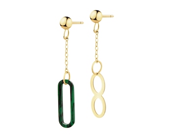 14 K Yellow Gold Dangling Earring with Synthetic Malachite