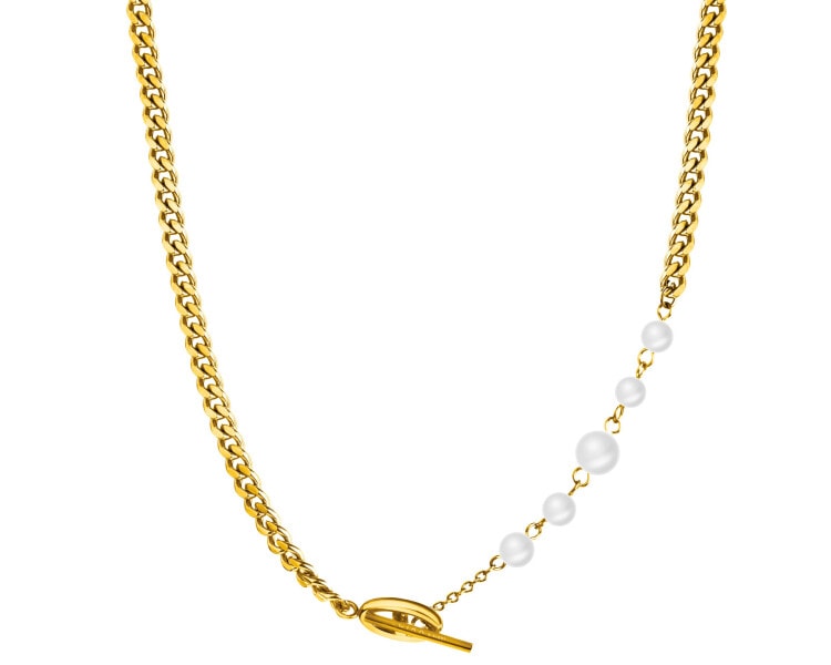 Naszyjnik ze stali szlachetnej z perłami