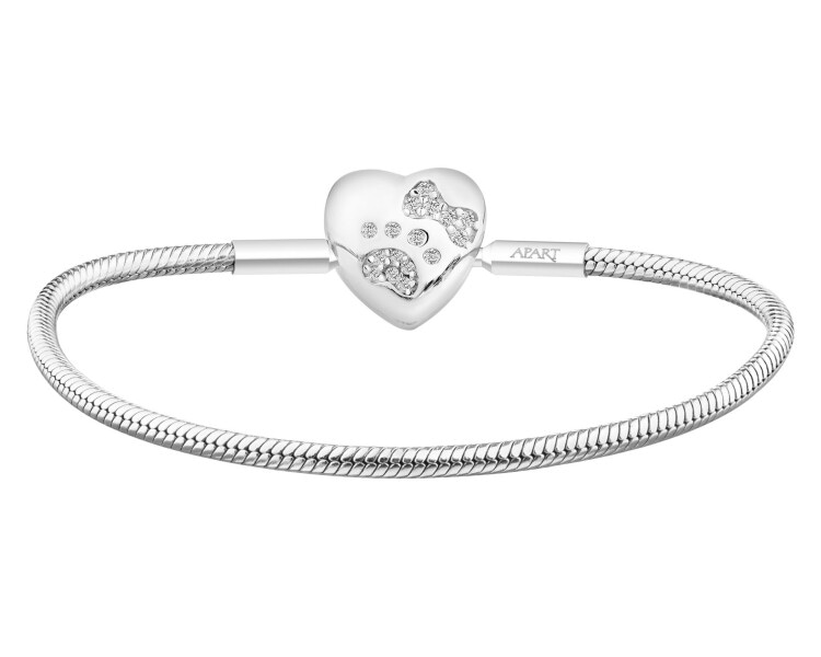 Rhodium Plated Silver Beads For Kids Bracelet with Cubic Zirconia