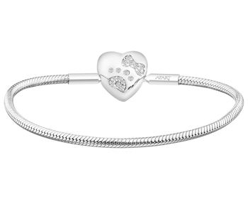 Rhodium Plated Silver Beads For Kids Bracelet with Cubic Zirconia