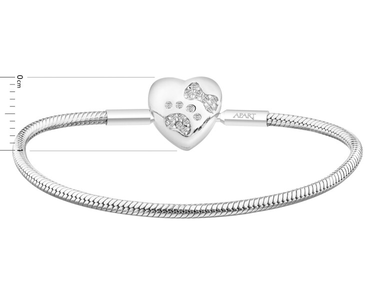 Rhodium Plated Silver Beads For Kids Bracelet with Cubic Zirconia