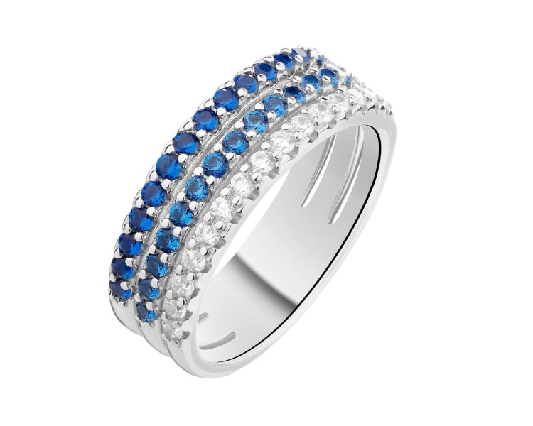 Rhodium Plated Silver Band Ring with Cubic Zirconia