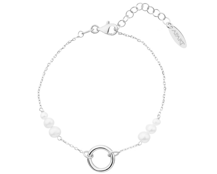 Rhodium Plated Silver Bracelet with Pearl