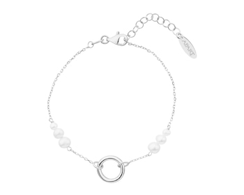 Rhodium Plated Silver Bracelet with Pearl