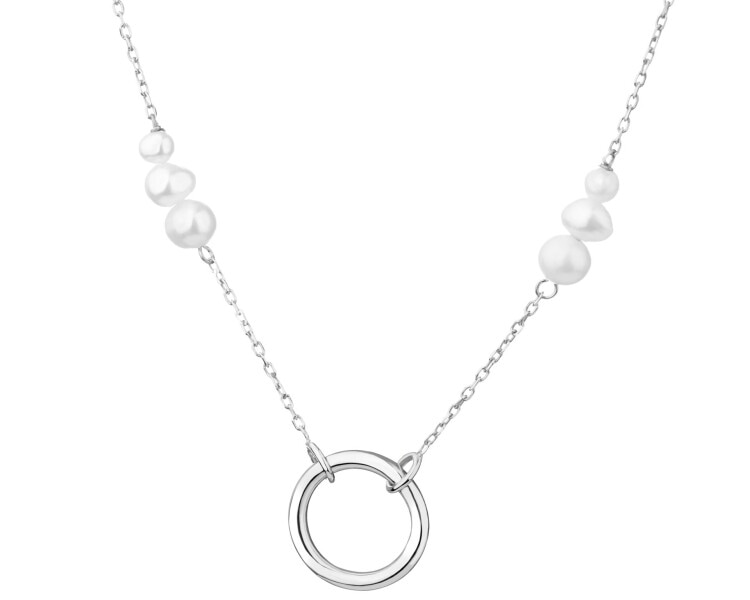 Rhodium Plated Silver Necklace with Pearl