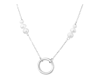 Rhodium Plated Silver Necklace with Pearl