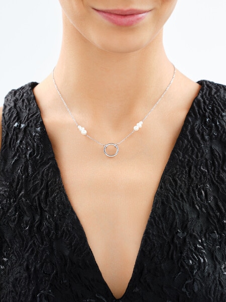 Rhodium Plated Silver Necklace with Pearl