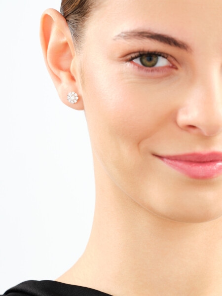 14 K Rhodium-Plated Yellow Gold Earrings - 1,00 ct - fineness 14 K