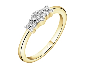 14 K Rhodium-Plated Yellow Gold Ring with Diamonds - 0,20 ct - fineness 14 K