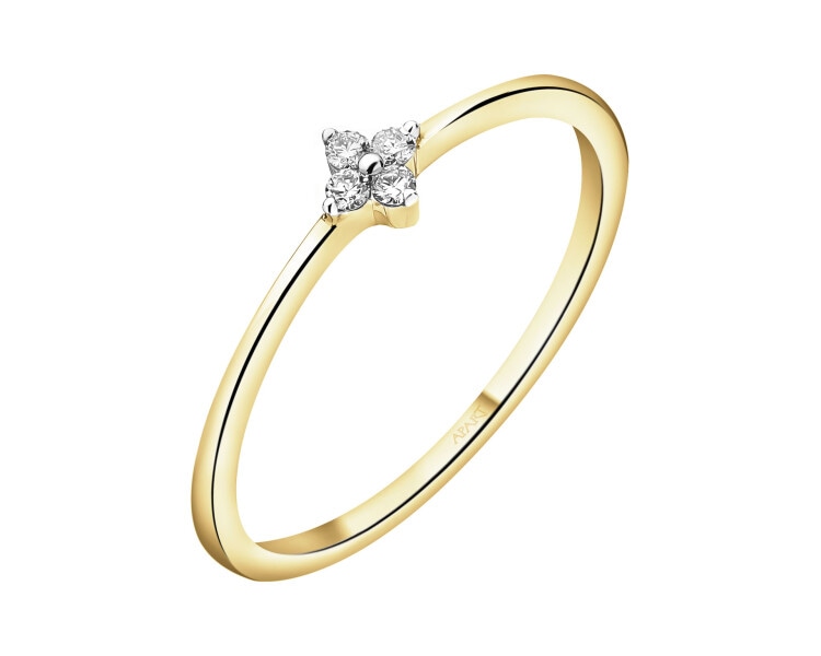 9 K Rhodium-Plated Yellow Gold Ring with Diamonds - 0,05 ct - fineness 9 K