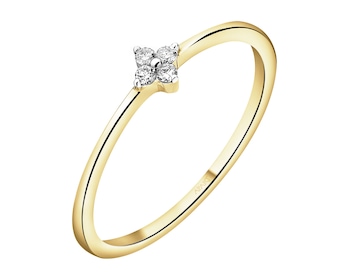 9 K Rhodium-Plated Yellow Gold Ring with Diamonds - 0,05 ct - fineness 9 K