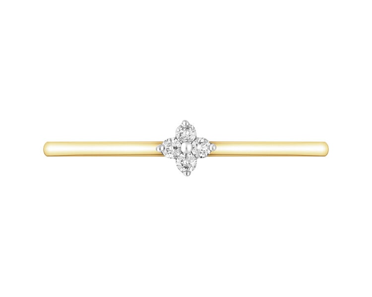 9 K Rhodium-Plated Yellow Gold Ring with Diamonds - 0,05 ct - fineness 9 K