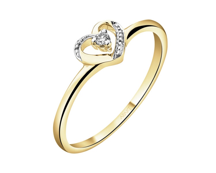 9 K Rhodium-Plated Yellow Gold Ring with Diamond - 0,03 ct - fineness 9 K