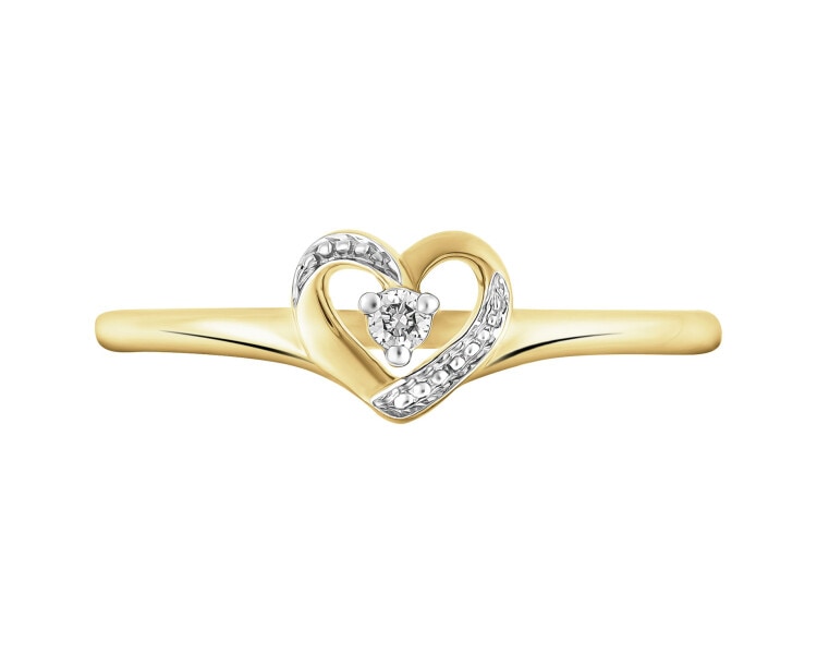 9 K Rhodium-Plated Yellow Gold Ring with Diamond - 0,03 ct - fineness 9 K