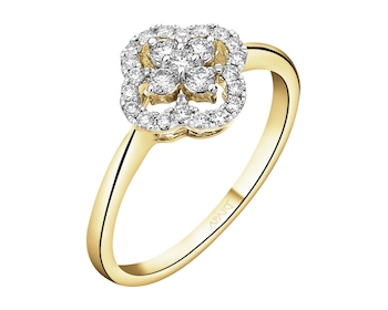 14 K Rhodium-Plated Yellow Gold Ring with Diamonds - 0,29 ct - fineness 14 K