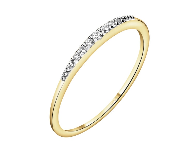 9 K Rhodium-Plated Yellow Gold Ring with Diamonds - 0,05 ct - fineness 9 K