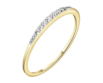 9 K Rhodium-Plated Yellow Gold Ring with Diamonds - 0,05 ct - fineness 9 K