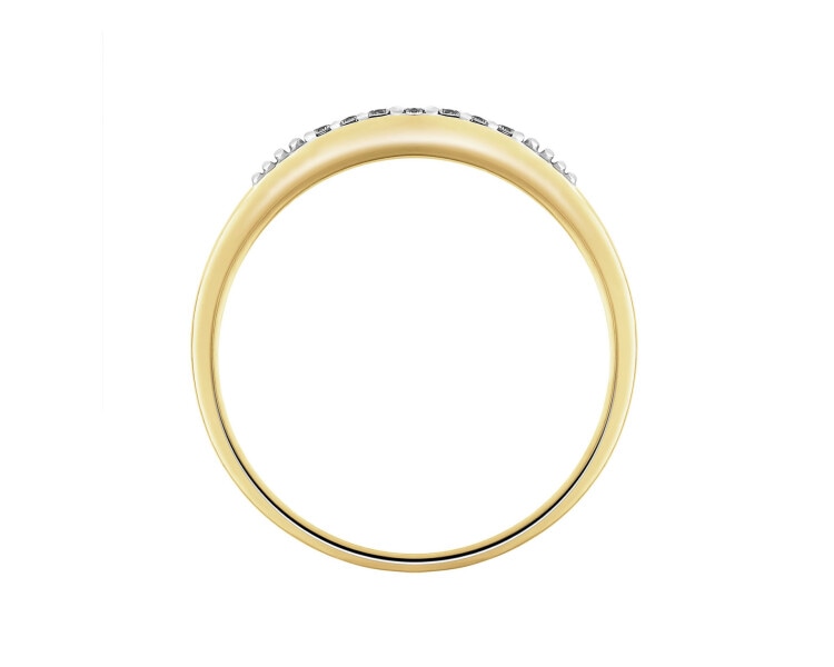 9 K Rhodium-Plated Yellow Gold Ring with Diamonds - 0,05 ct - fineness 9 K