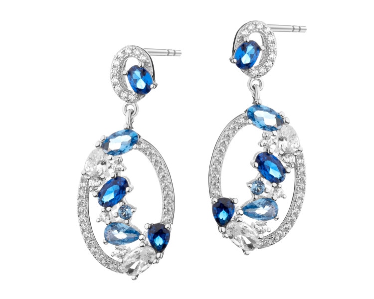 Rhodium Plated Silver Dangling Earring with Cubic Zirconia