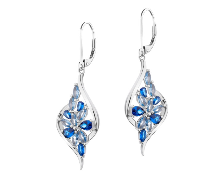 Rhodium Plated Silver Dangling Earring with Cubic Zirconia