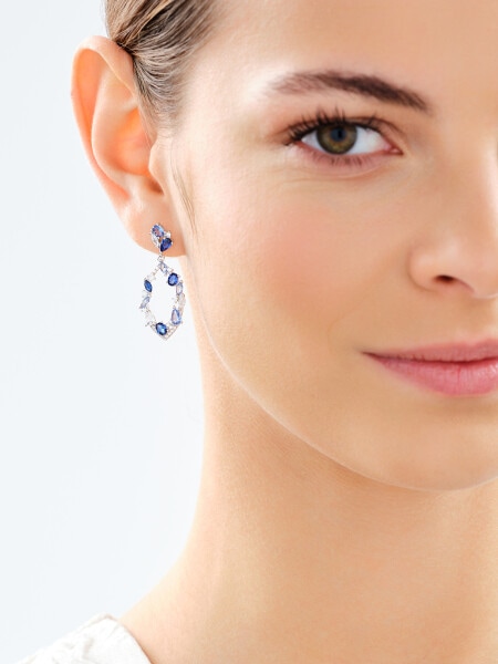 Rhodium Plated Silver Dangling Earring with Cubic Zirconia