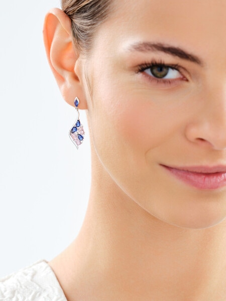 Rhodium Plated Silver Dangling Earring with Cubic Zirconia