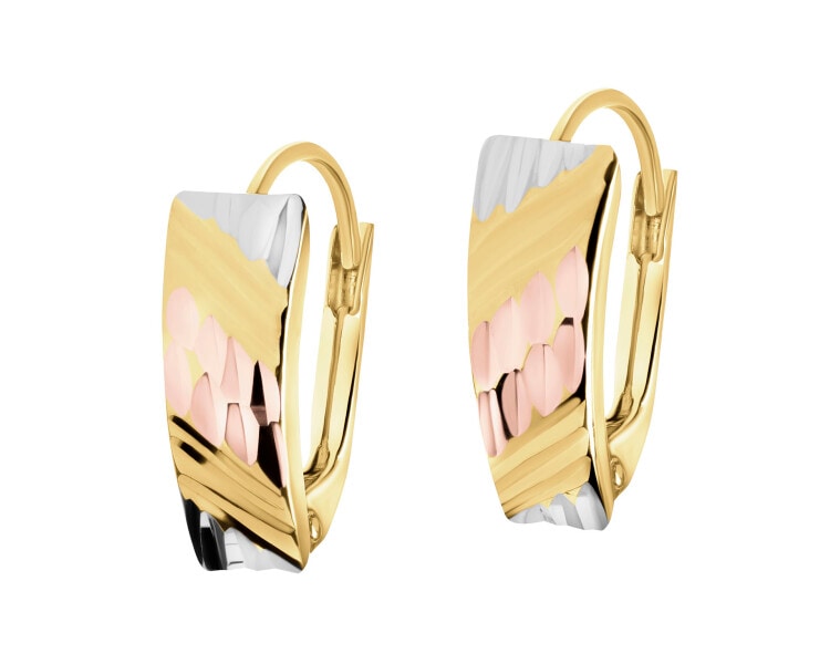 14 K Yellow, Rose & Rhodium Plated White Gold Earrings 