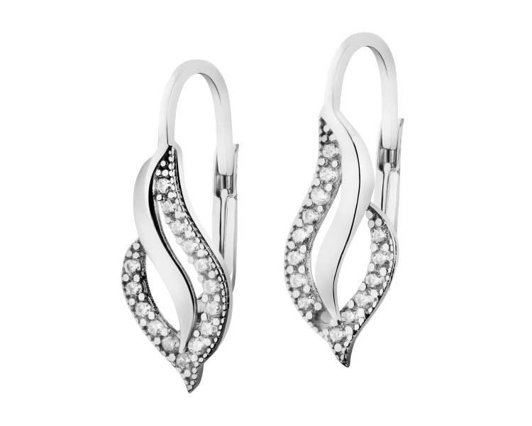 14 K Rhodium-Plated White Gold Dangling Earring with Cubic Zirconia