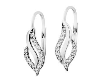 14 K Rhodium-Plated White Gold Dangling Earring with Cubic Zirconia