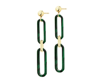 9 K Yellow Gold Dangling Earring with Synthetic Malachite