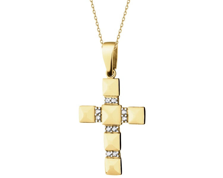 14 K Rhodium-Plated Yellow Gold Pendant with Cubic Zirconia