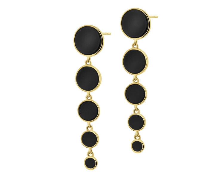 Gold-Plated Brass, Gold-Plated Silver Dangling Earring with Agate