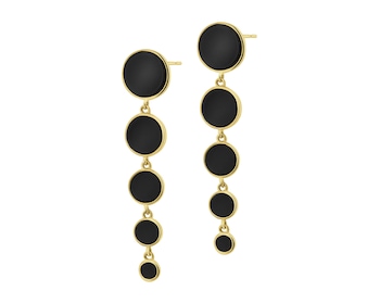 Gold-Plated Brass, Gold-Plated Silver Dangling Earring with Agate