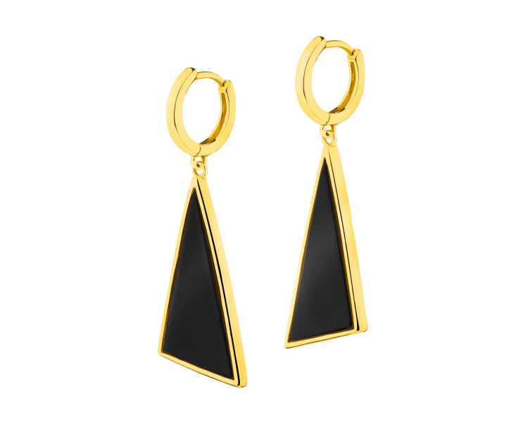 Gold-Plated Brass, Gold-Plated Silver Dangling Earring with Agate