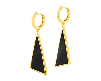 Gold-Plated Brass, Gold-Plated Silver Dangling Earring with Agate