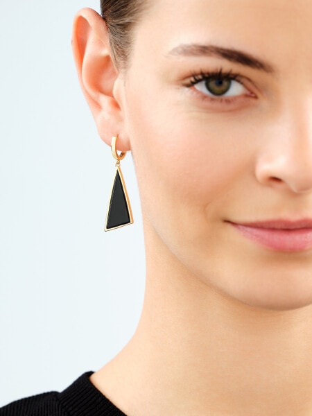 Gold-Plated Brass, Gold-Plated Silver Dangling Earring with Agate