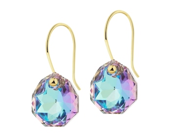 14 K Yellow Gold Dangling Earring with Synthetic Crystal