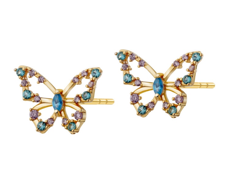 Gold-Plated Brass, Gold-Plated Silver Earrings with Cubic Zirconia