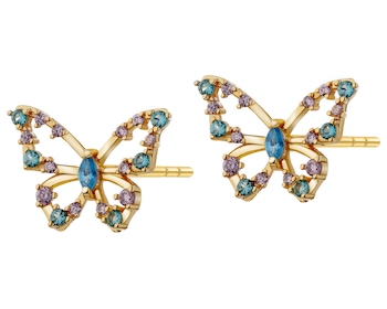 Gold-Plated Brass, Gold-Plated Silver Earrings with Cubic Zirconia