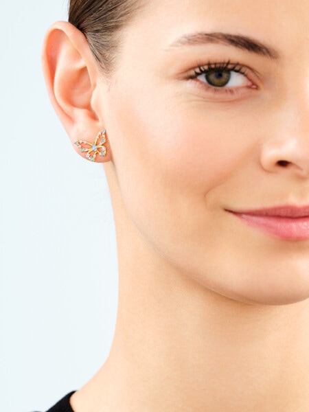 Gold-Plated Brass, Gold-Plated Silver Earrings with Cubic Zirconia