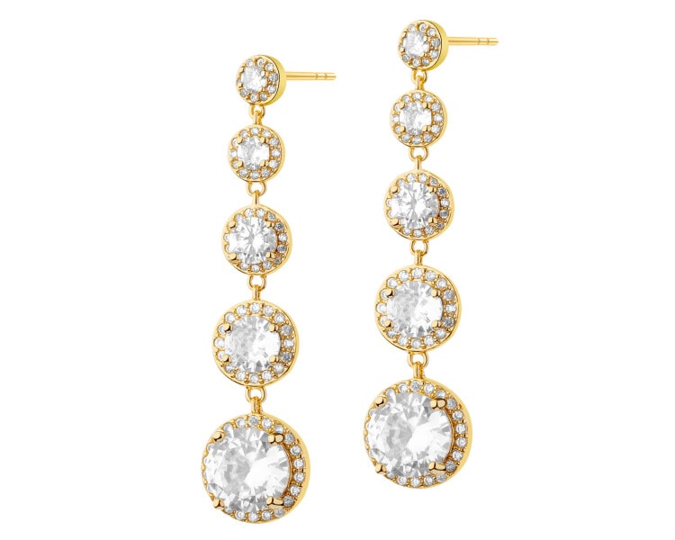 Gold-Plated Brass Dangling Earring with Cubic Zirconia