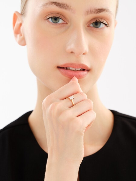 14 K Rhodium-Plated Yellow Gold Ring with Laboratory Diamond - 0,51 ct - fineness 14 K